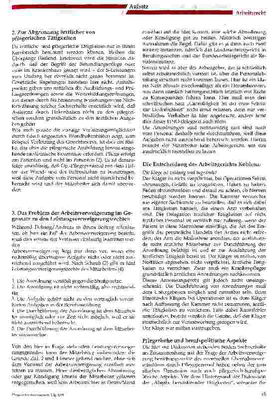 Vorschauseite 2: Dürfen Op. -Pflegende die Übernahme ärztlicher Assistenzarbeiten verweigern?