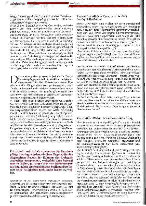 Vorschauseite 3: Dürfen Op. -Pflegende die Übernahme ärztlicher Assistenzarbeiten verweigern?