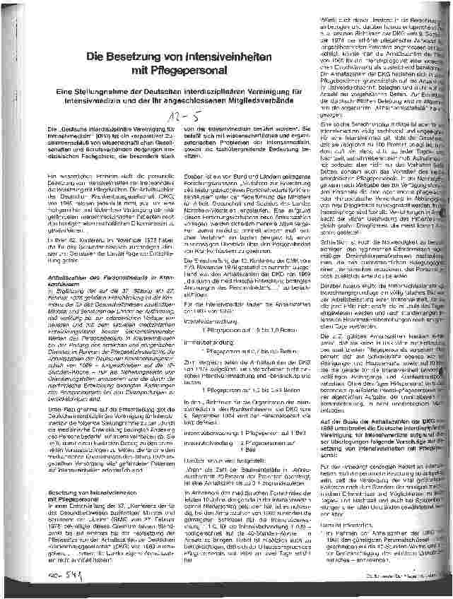 Vorschauseite 1: Die Besetzung von Intensiveinheiten mit Pflegepersonal Stellungnahme der deutschen interdiszilinären Vereinigung für Intensiv medizin und der ihr angeschlossenen Mitgliedsverbände