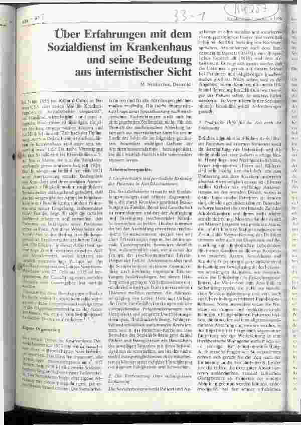 Vorschauseite 1: Über Erfahrungen mit dem Sozialdienst im Krankenhaus und seine Bedeutung aus internistischer Sicht