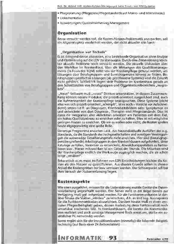 Vorschauseite 2: Kosten-Nutzen-Überlegungen beim Einsatz von EDV-Systemen für Pflegeplanung und -dokumentation