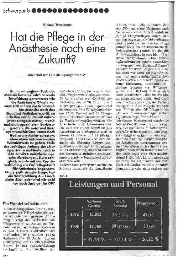 Vorschauseite 1: Hat die Pflege in der Anästhesie noch eine Zukunft?