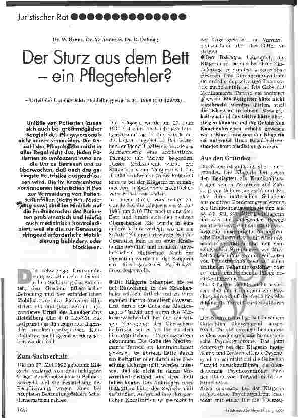 Vorschauseite 1: Der Sturz aus dem Bett - ein Pflegefehler?