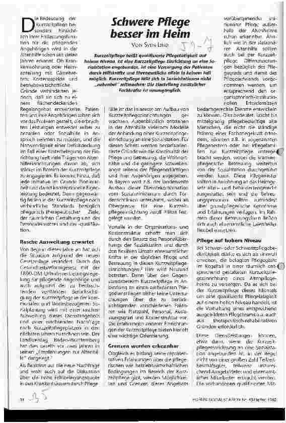 Vorschauseite 1: Schwere Pflege besser im Heim