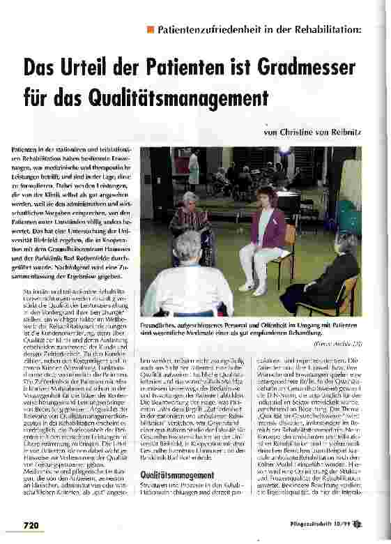 Vorschauseite 1: Das Urteil der Patienten ist Gradmesser für das Qualitätsmanagement Patientenzufriedenheit in der Rehabilitation