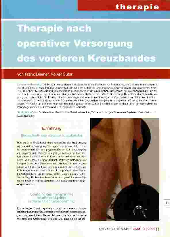 Vorschauseite 1: Therapie nach operativer Versorgung des vorderen Kreuzbandes