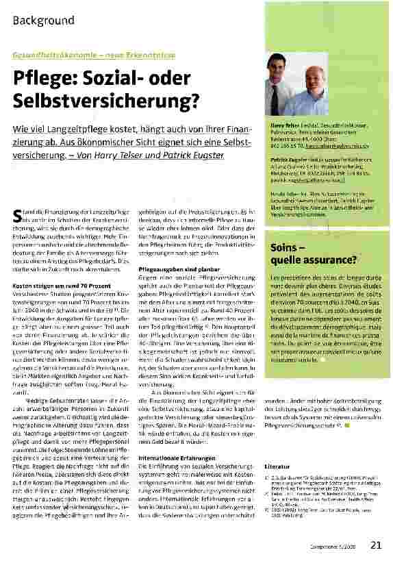 Vorschauseite 1: Pflege: Sozialoder Selbstversicherung