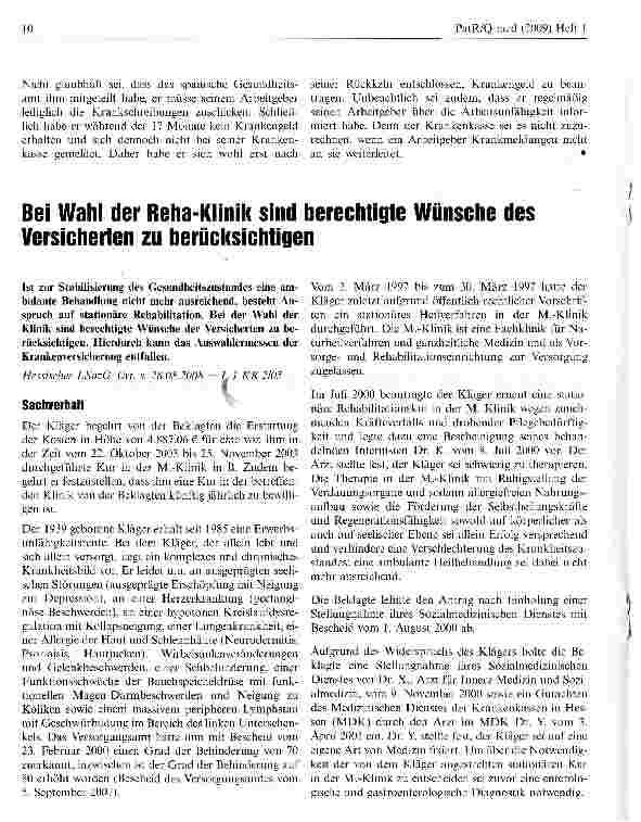 Vorschauseite 1: Bei Wahl der Reha-Klinik sind berechtigte Wünsche des Versicherten zu berücksichtigen