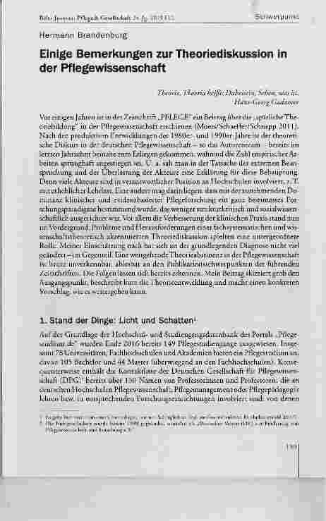 Vorschauseite 1: Einige Bemerkungen zur Theoriediskussion in der Pfiegewissenschaft