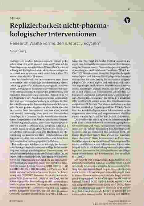 Vorschauseite 1: Replizierbarkeit nicht-pharmakologischer Interventionen Research Waste vermeiden anstatt „recyceln“