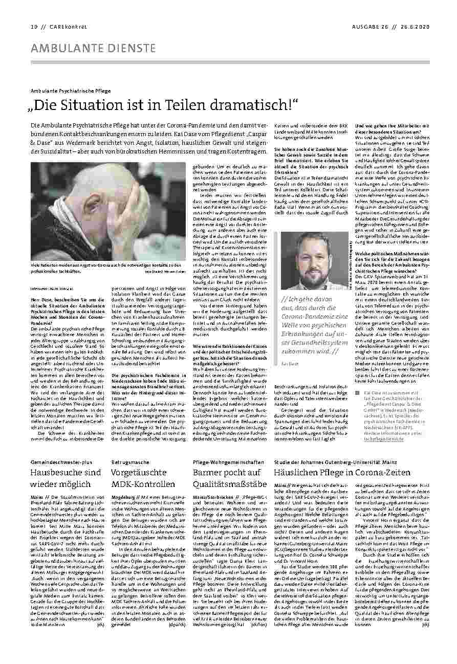 Vorschauseite 1: Ambulante Psychiatrische Pflege „Die Situation ist in Teilen dramatisch!“