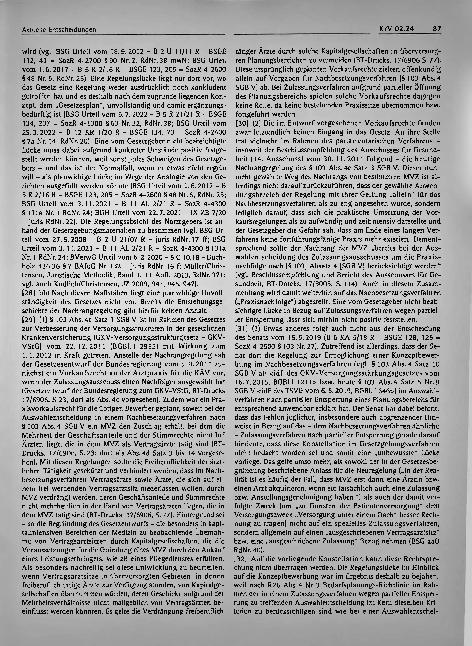 Vorschauseite 5: Vertragsärztliche Versorgung ♦ Medizinisches Versorgungszentrum (MVZ) - Nachrangregelung des §103 Abs. 4c S. 3 SGBV - keine Anwendung in einem Auswahlverfahren wegen partieller En…