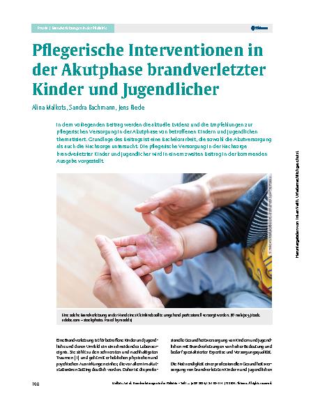 Vorschauseite 1: Pflegerische Interventionen in der Akutphase brandverletzter Kinder und Jugendlicher