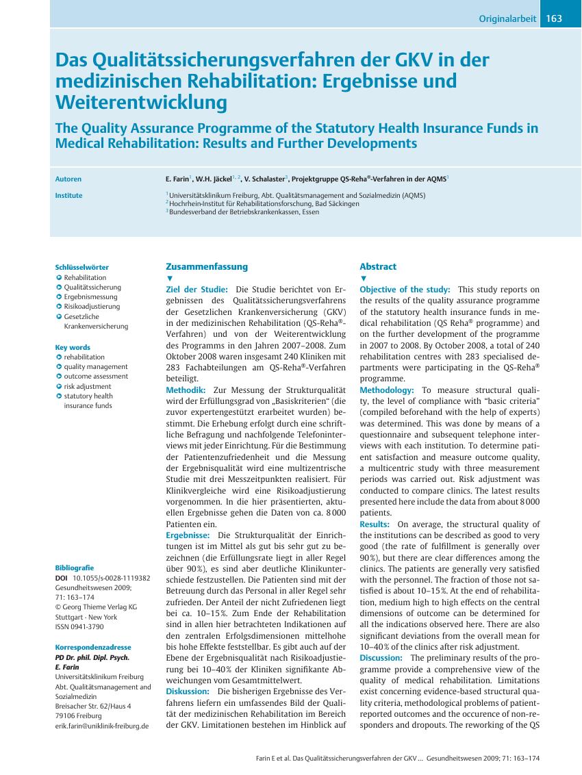 Vorschauseite 1: Das Qualitätssicherungsverfahren der GKV in der medizinischen Rehabilitation: Ergebnisse und Weiterentwicklung