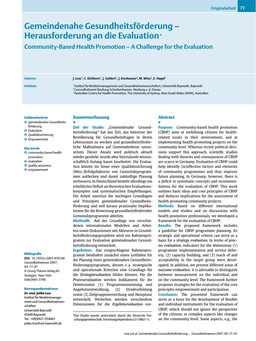Vorschauseite 1: Gemeindenahe Gesundheitsförderung - Herausforderung an die Evaluation