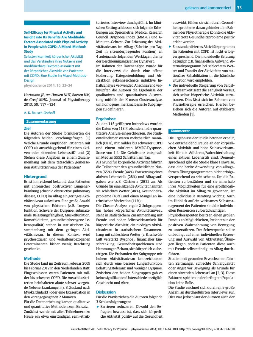 Vorschauseite 1: Self-Efficacy for Physical Activity and Insight into Its Benefits Are Modifiable Factors Associated with Physical Activity in People with COPD: A Mixed-Methods Study