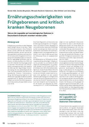 Vorschauseite 1: Ernährungsschwierigkeiten von Frühgeborenen und kritisch kranken Neugeborenen