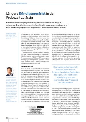 Vorschauseite 1: Längere Kündigungsfrist in der Probezeit zulässig