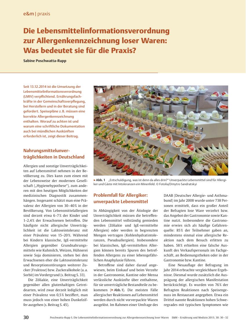 Vorschauseite 1: Die Lebensmittelinformationsverordnung zur Allergenkennzeichnung loser Waren: Was bedeutet sie für die Praxis?