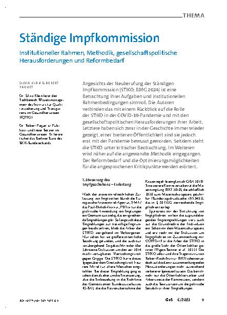 Vorschauseite 1: Ständige Impfkommission: Institutioneller Rahmen, Methodik, gesellschaftspolitische Herausforderungen und Reformbedarf