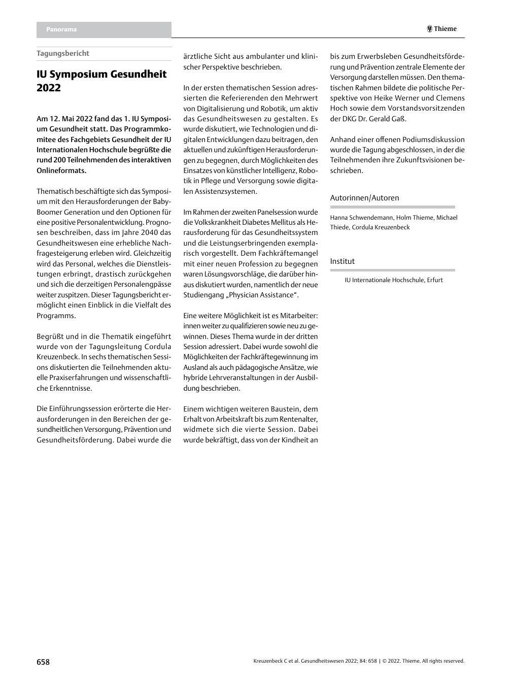 Vorschauseite 1: IUSymposium Gesundheit 2022