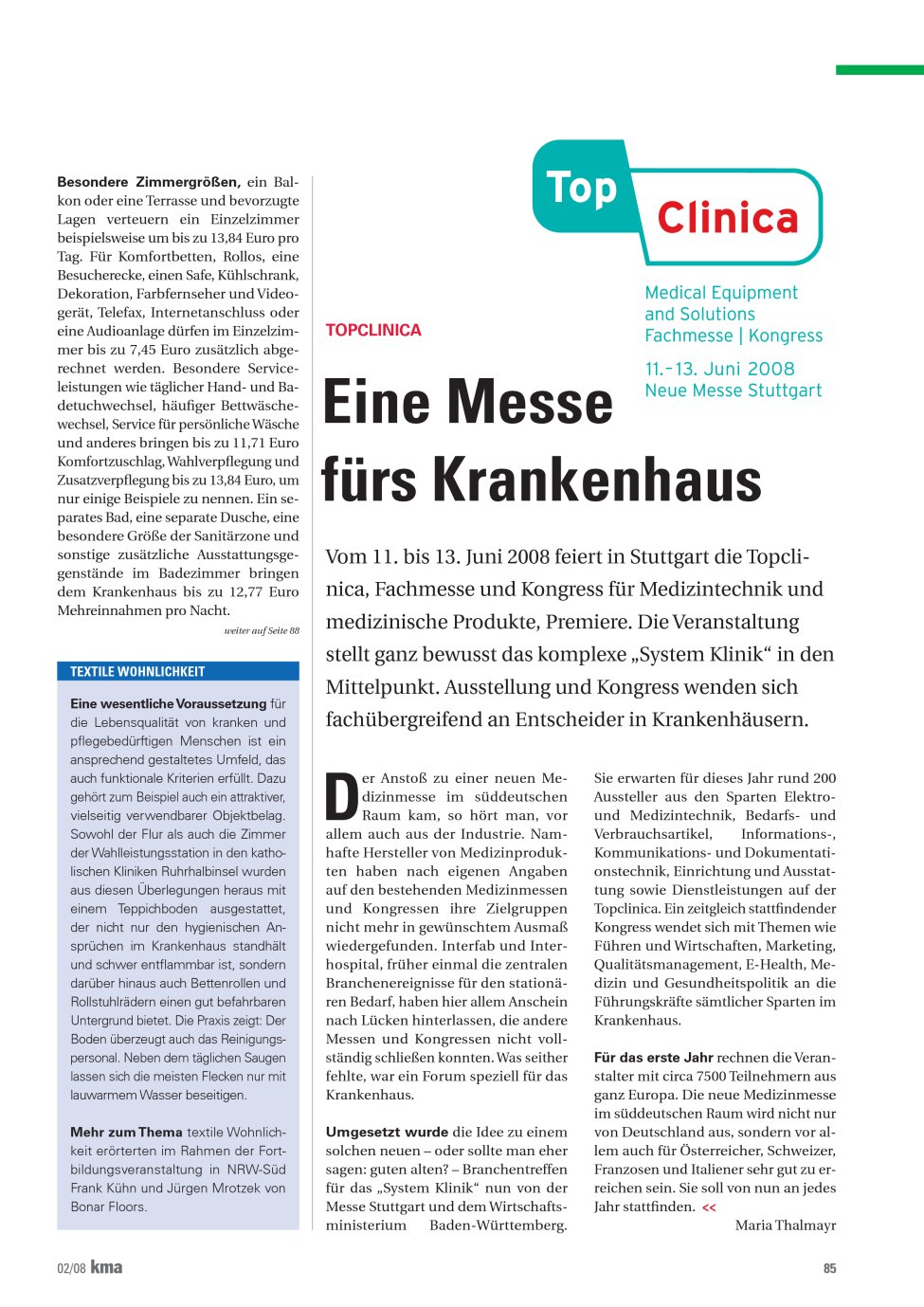 Vorschauseite 1: Eine Messe fürs Krankenhaus