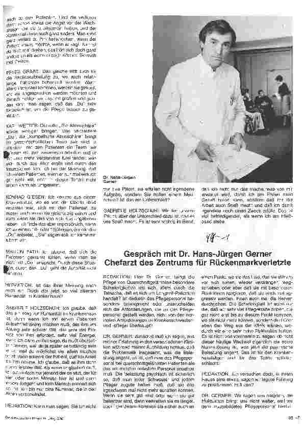 Vorschauseite 1: Gespräch mit Dr. Hans-Jürgen Gerner Chefarzt des Zentrums für Rückenmarkverletzte