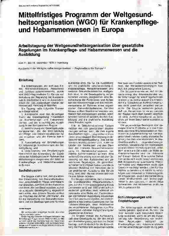 Vorschauseite 1: Mittelfristiges Programm zur Weltgesundheitsorganisation WHO für Krankenpflegeund Hebammenwesen in Europa