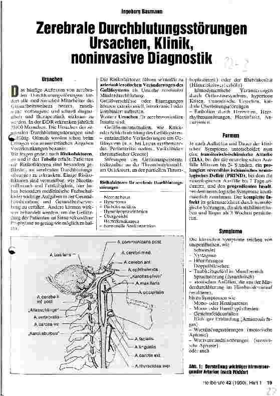 Vorschauseite 1: Zerebrale Durchblutungsstörungen - Ursachen, Klinik, noninvasive Diagnostik