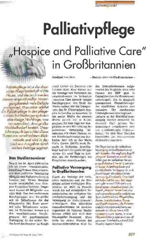 Vorschauseite 1: Hospice and Palliative Care in Großbritannien Bericht über ein Studienseminar