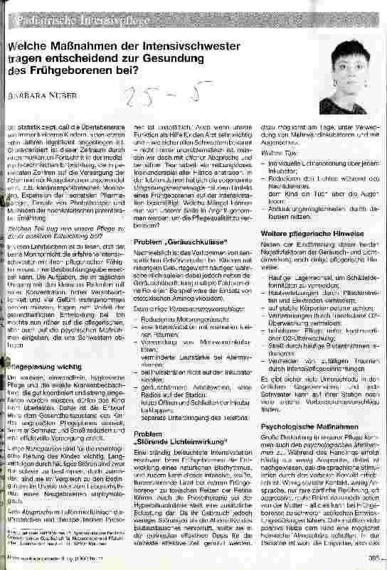 Vorschauseite 1: Welche Maßnahmen der Intensivschwester tragen entscheidend zur Gesundung des Frühgeborenen bei?