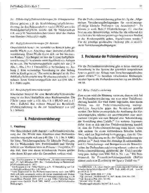Vorschauseite 2: Anwendbarkeit der VVG-Pflichtversicherungsvorschriften auf die Probandenversicherung?