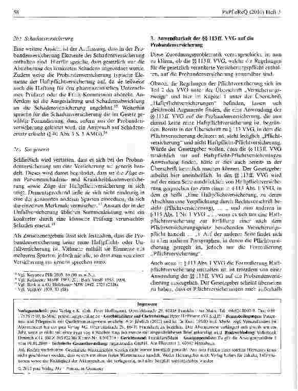 Vorschauseite 3: Anwendbarkeit der VVG-Pflichtversicherungsvorschriften auf die Probandenversicherung?