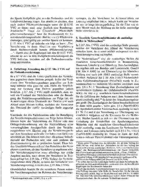 Vorschauseite 4: Anwendbarkeit der VVG-Pflichtversicherungsvorschriften auf die Probandenversicherung?