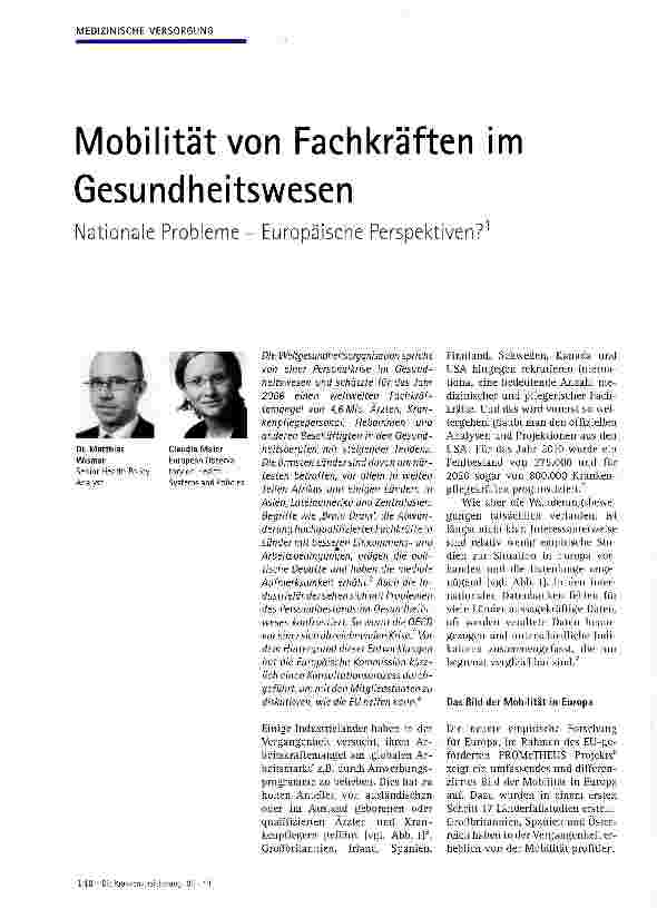 Vorschauseite 1: Mobilität von Fachkräften im Gesundheitswesen