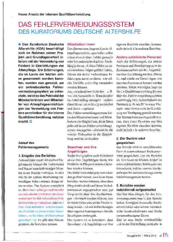 Vorschauseite 1: DAS FEHLERVERMEIDUNGSSYSTEM DES KURATORIUMS DEUTSCHE ALTERSHILFE