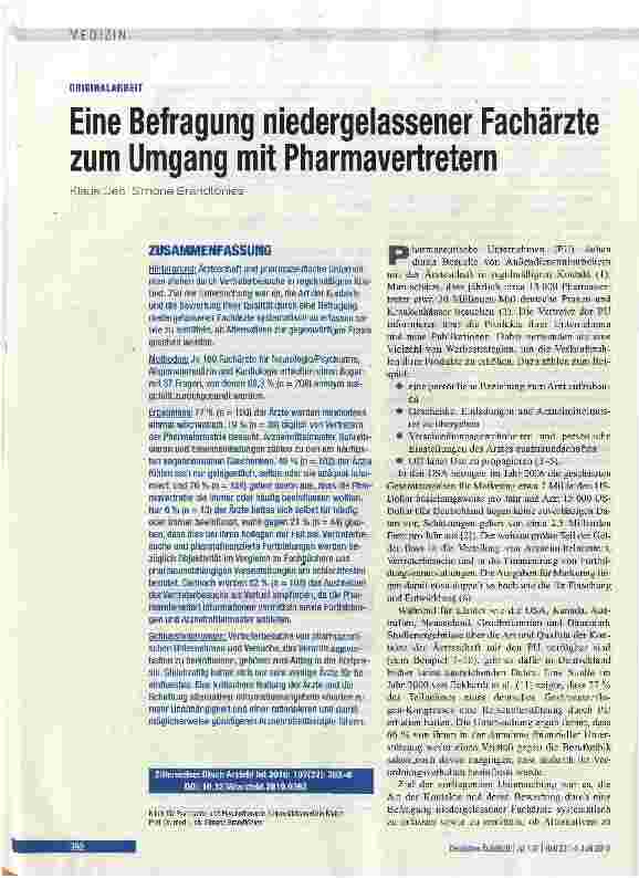 Vorschauseite 1: Eine Befragung niedergelassener Fachärzte zum Umgang mit Pharmavertretern