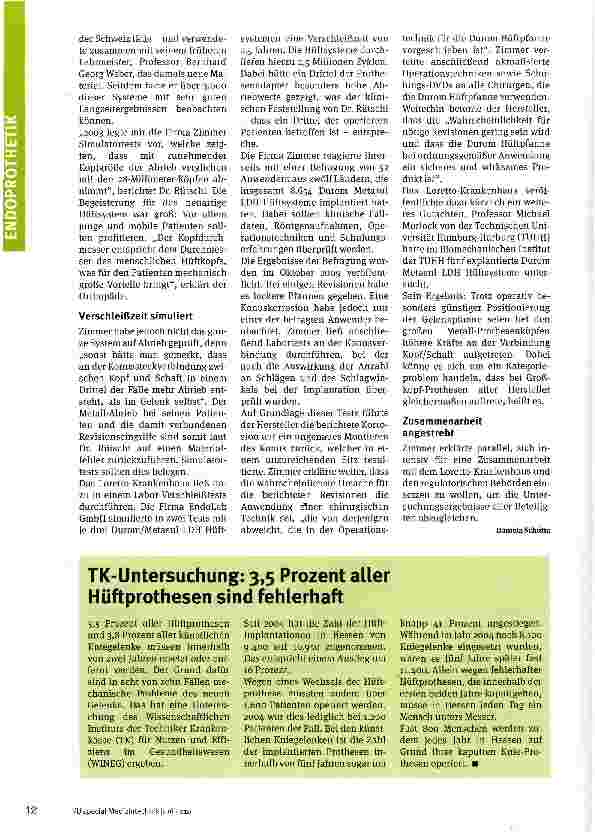 Vorschauseite 2: Korrosion führte zu Knochenschwund