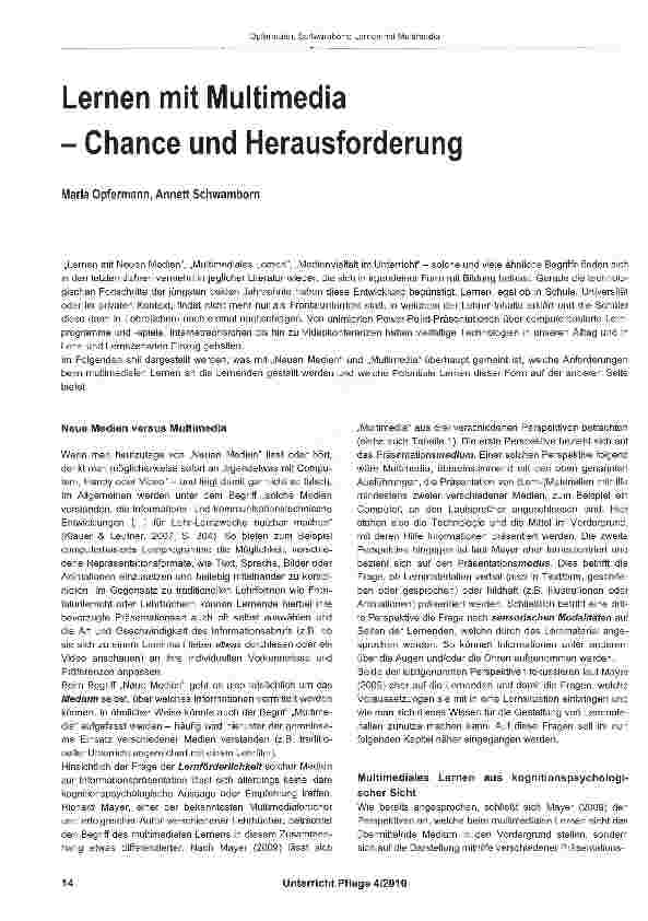Vorschauseite 1: Lernen mit Multimedia - Chance und Herausforderung