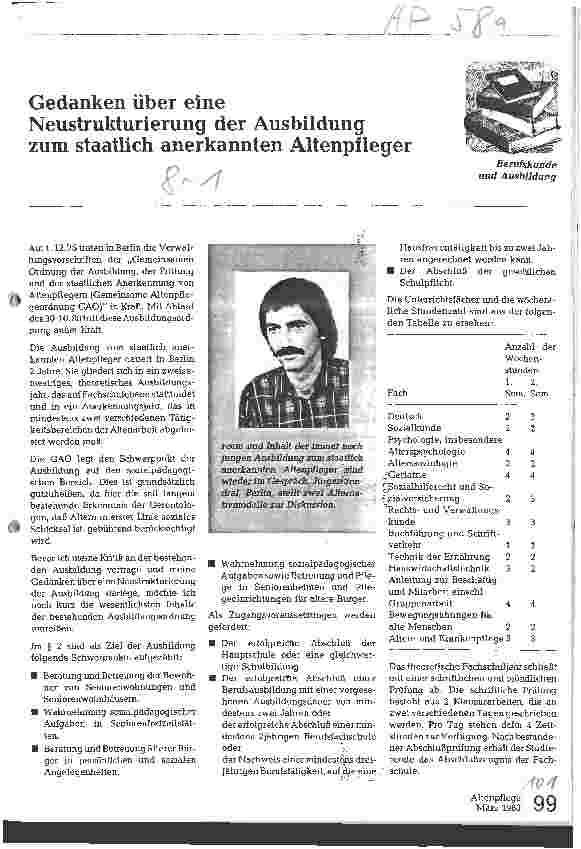 Vorschauseite 1: Gedanken über eine Neustrukturierung der Ausbildung zum staatlich anerkannten Altenpfleger