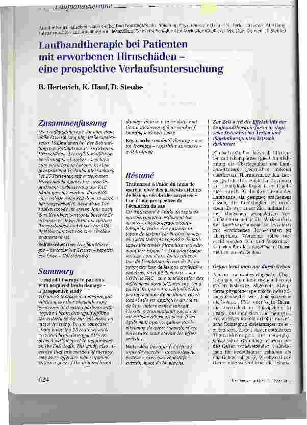 Vorschauseite 1: Laufbandtherapie bei Patienten mit erworbenen Hirnschäden - eine prospektive Verlaufsuntersuchung