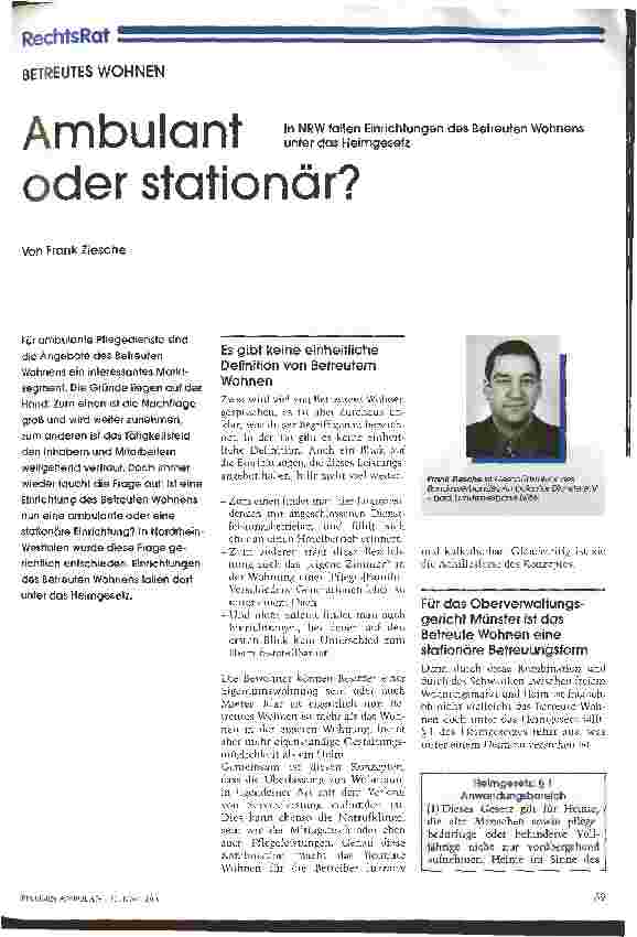 Vorschauseite 1: Ambulant oder stationär? In NRW fallen Einrichtungen des Betreuten Wohnens unter das Heimgesetz