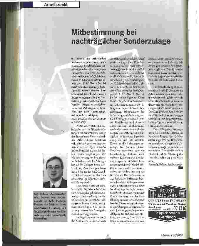 Vorschauseite 1: Mitbestimmung bei nachträglicher Sonderzulage