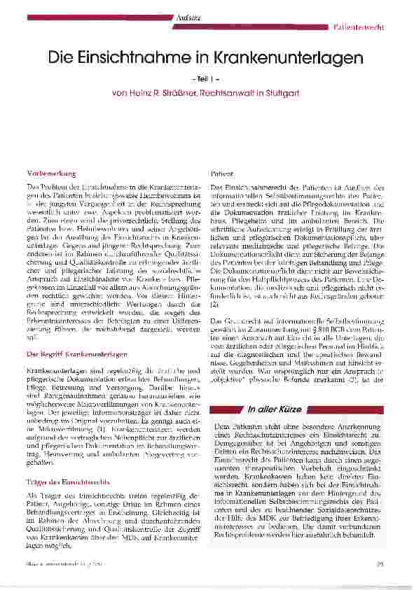 Vorschauseite 1: Die Einsichtnahme in Krankenunterlagen