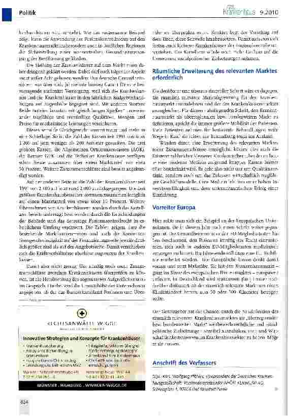 Vorschauseite 2: Handlungsbedarf: Fusionskontrolle behindert Strukturwandel der Krankenhäuser