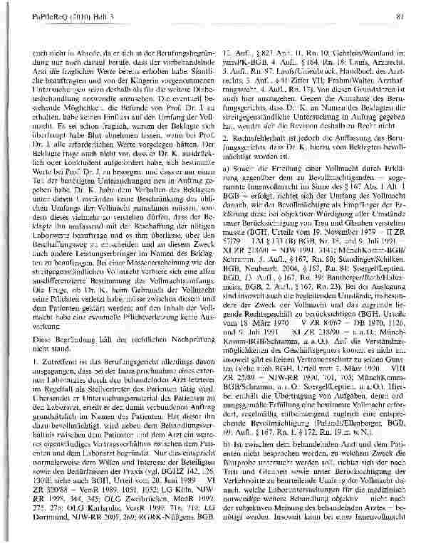 Vorschauseite 2: Zum Umfang einer Innenvollmacht die der Patient erteilt BGH, Urt. v. 14.01.2010 - III ZR 173/09