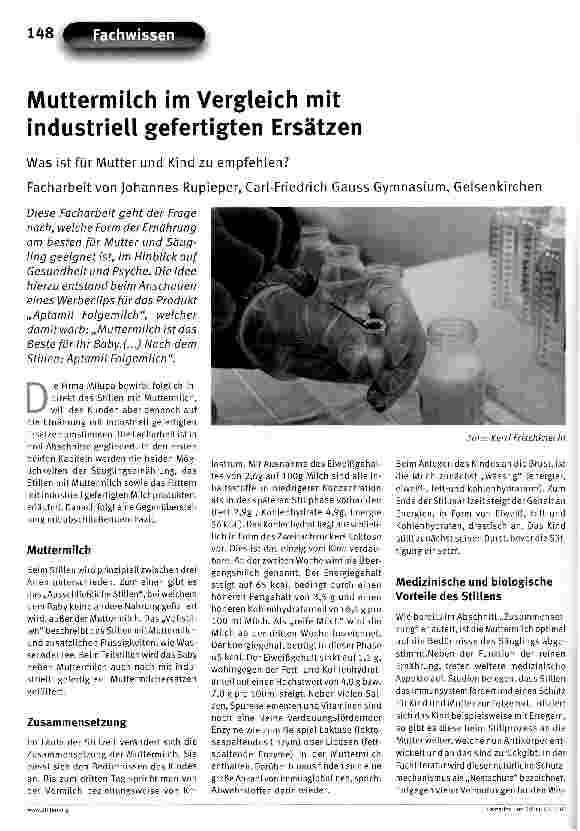Vorschauseite 1: Muttermilch im Vergleich mit industriell gefertigten Ersätzen