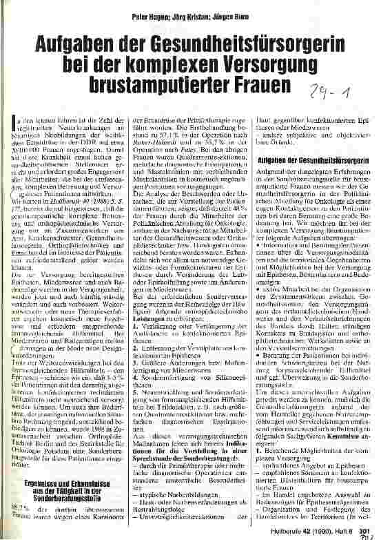 Vorschauseite 1: Aufgaben der Gesundheitsfürsorgerin bei der komplexen Versorgung brustamputierter Frauen