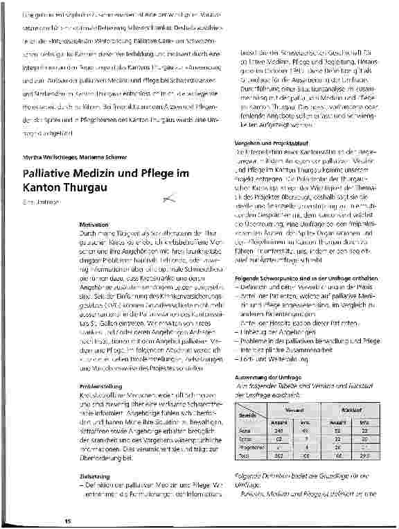 Vorschauseite 1: Palliative Medizin und Pflege im Kanton Thurgau