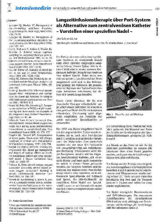 Vorschauseite 1: Langzeitinfusionstherapie über Port-System als Alternative zum zentralvenösen Katheter Vorstellen einer speziellen Nadel